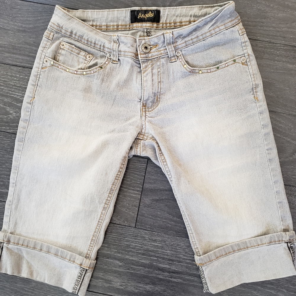 Angels stretch denim embellished gray shorts Size 5